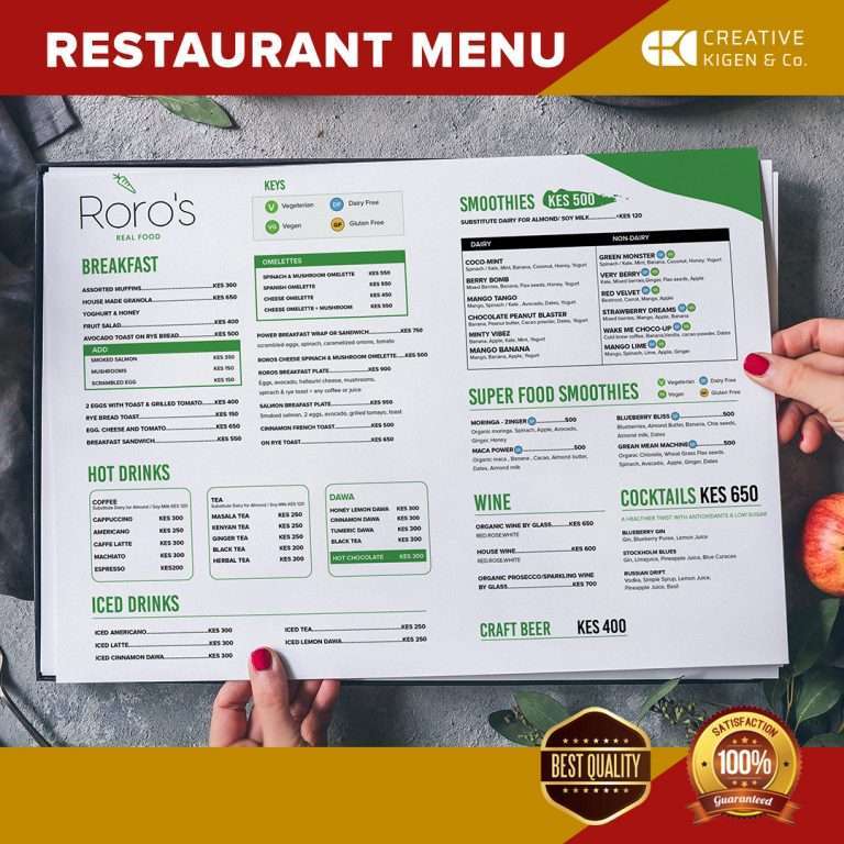 Menu Design Services in Kenya