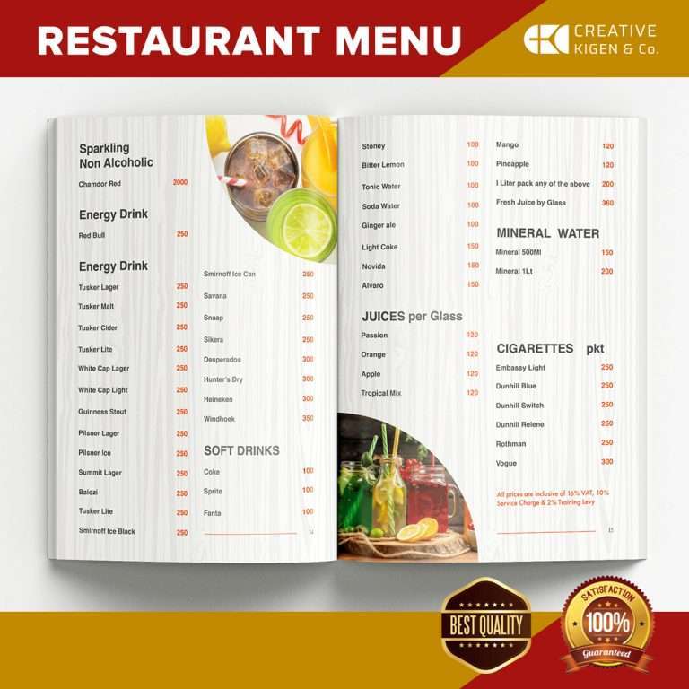 Menu Design Services in Kenya