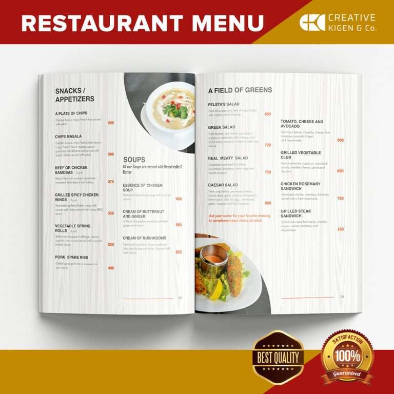 Menu Design Services in Kenya