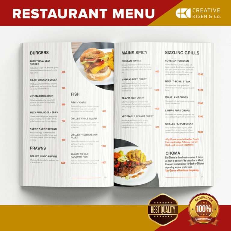Menu Design Services in Kenya