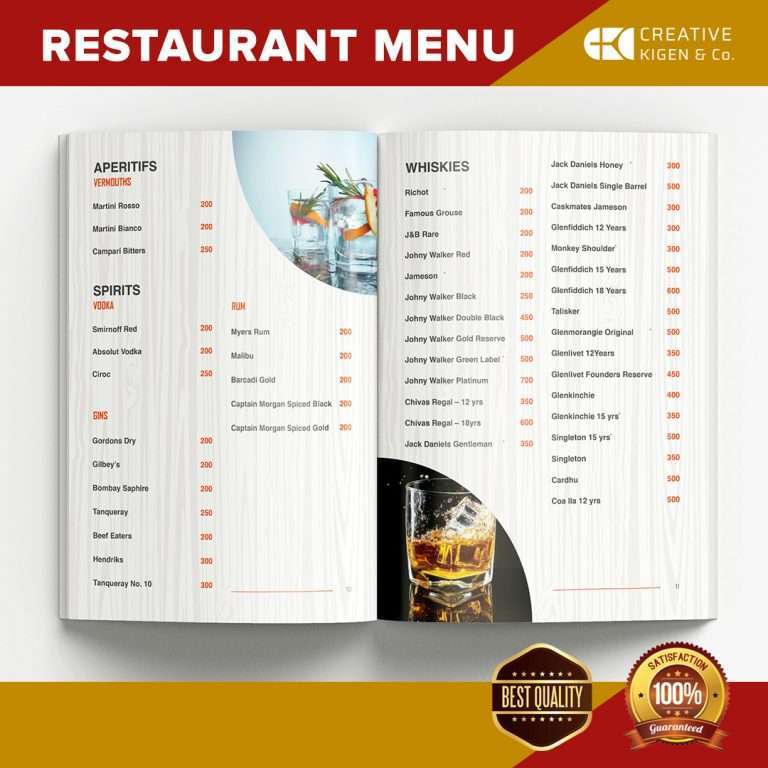 Menu Design Services in Kenya
