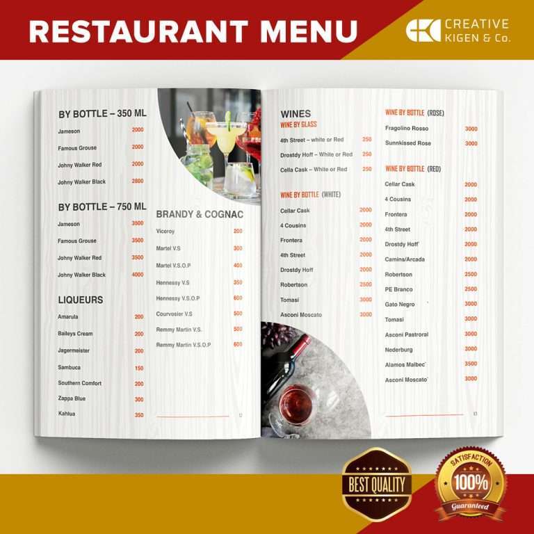 Menu Design Services in Kenya